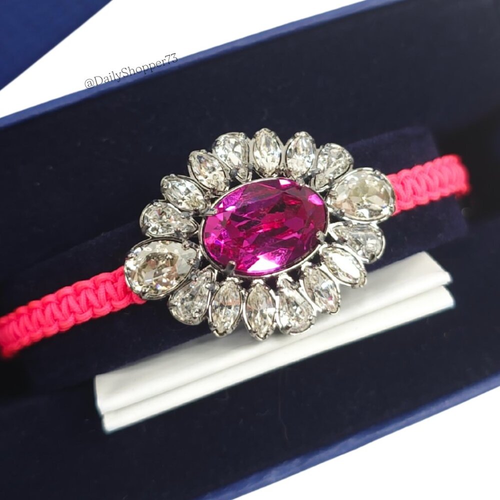 Swarovski by Shourouk Fuchsia Glass Rhinestone Braided Adjustable Bracelet